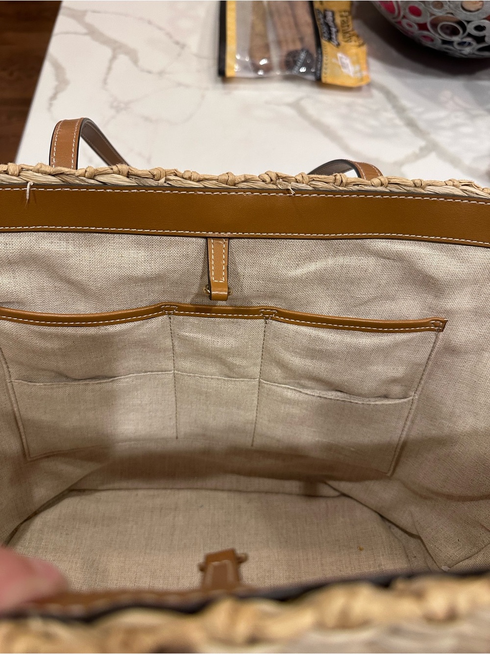 Michael Kors Straw Tote with Teal & Green Leaf Embroidery - Picture 7 of 7